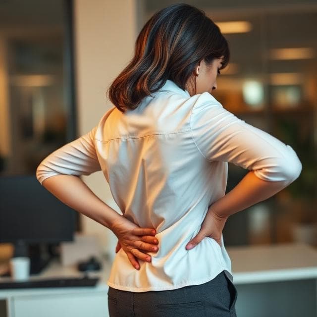 Pessoa com dores nas costas precisando de Pilates no Menino Deus, em Porto Alegre.