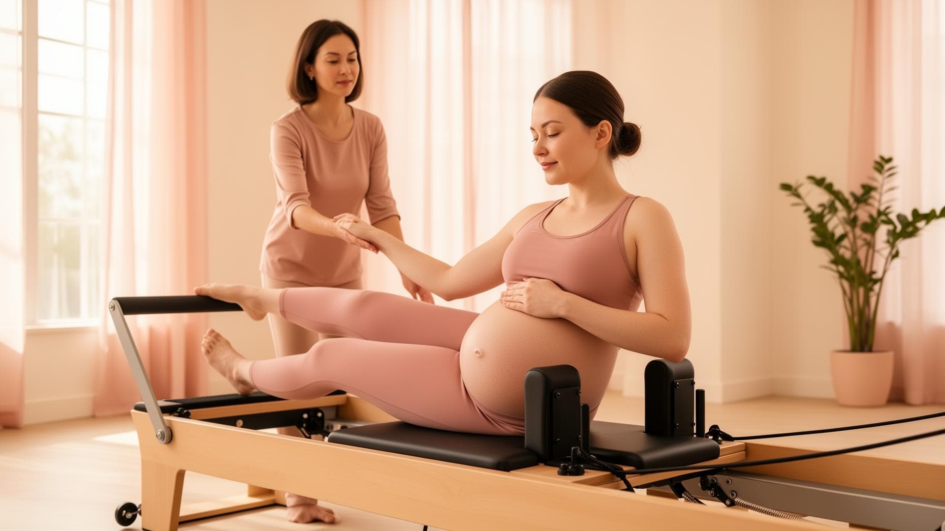 Gestante praticando Pilates com acompanhamento de fisioterapeuta, no Menino Deus, em Porto Alegre. Gestante praticando Pilates com acompanhamento de fisioterapeuta, no Menino Deus, em Porto Alegre.